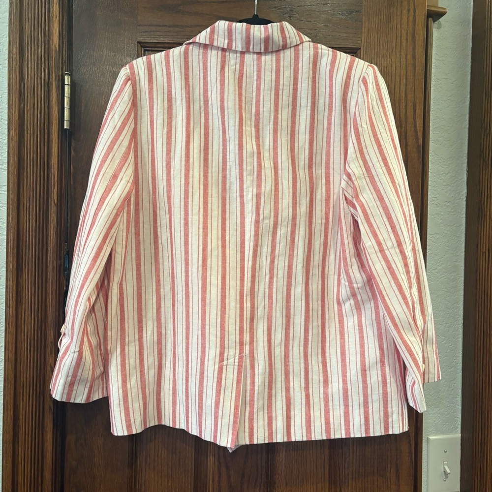 DO+BE $68 L Red & White Striped Double Breasted Linen Blend Blazer EUC - Picture 8 of 8